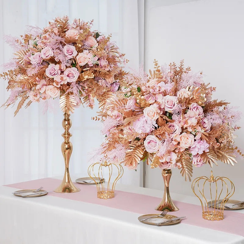 Golden Leaves Pink Rose Wedding Decor,Table Centerpiece
