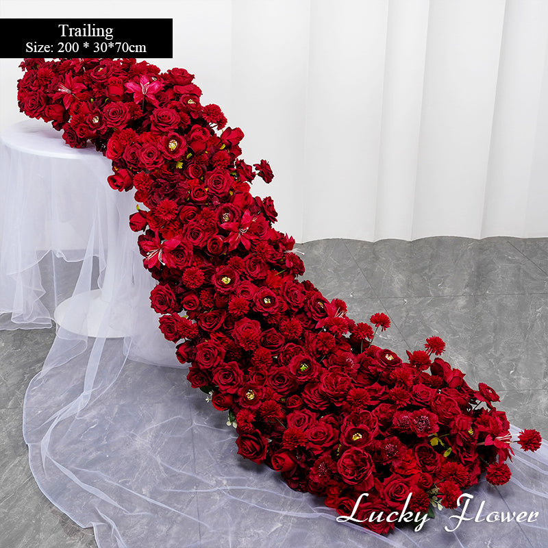 Red Rose Artificial Flower Runner Wedding Background Decoration Table Flower Ball Flower Row Party Window Display Props