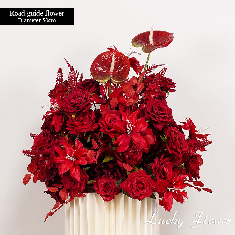 Red Rose Artificial Flower Runner Wedding Background Decoration Table Flower Ball Flower Row Party Window Display Props