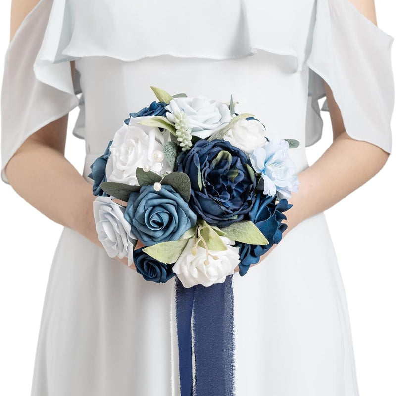 Dark Blue Artificial Flower Elegant Bridal Bouquet,(7 inches)