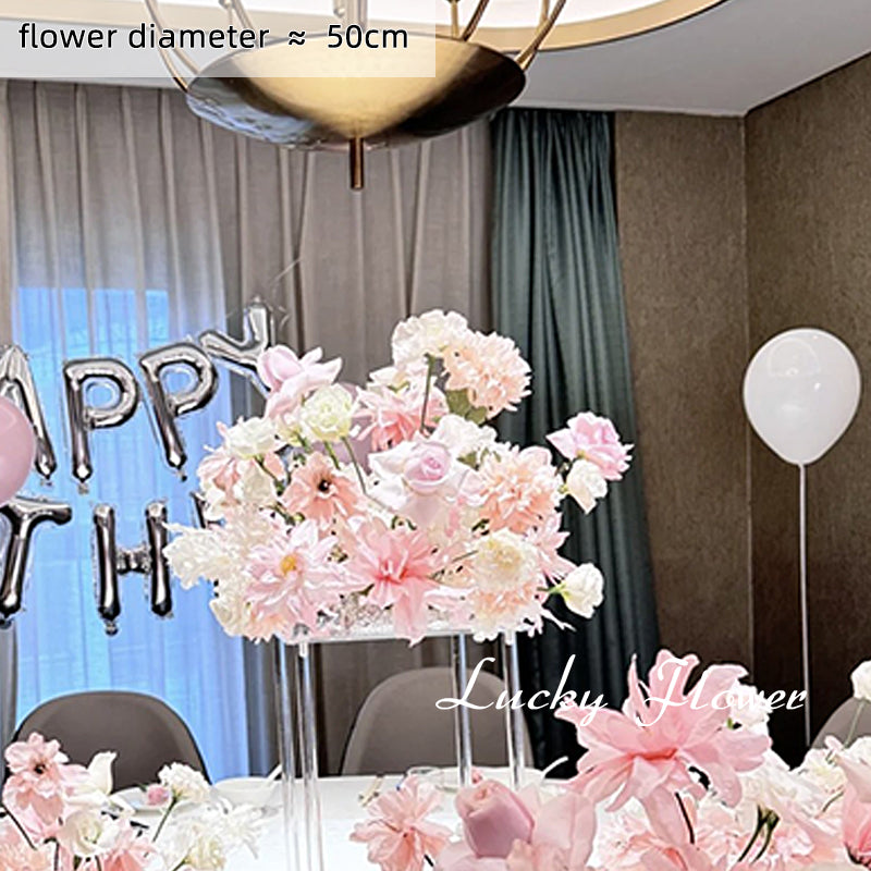 Romantic Pink Artificial Flower Birthday Party Setup Set