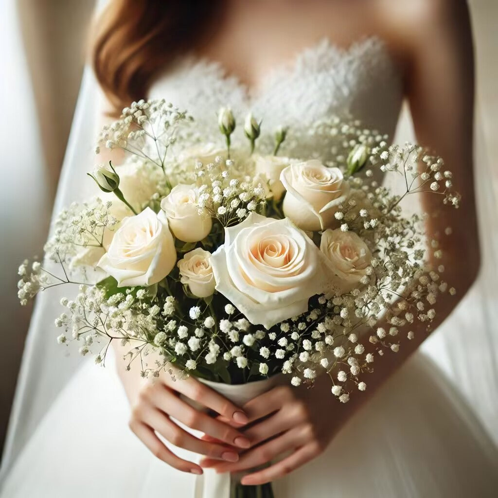 Artificial BabysBreath Rose Flowers Bride Bouquet