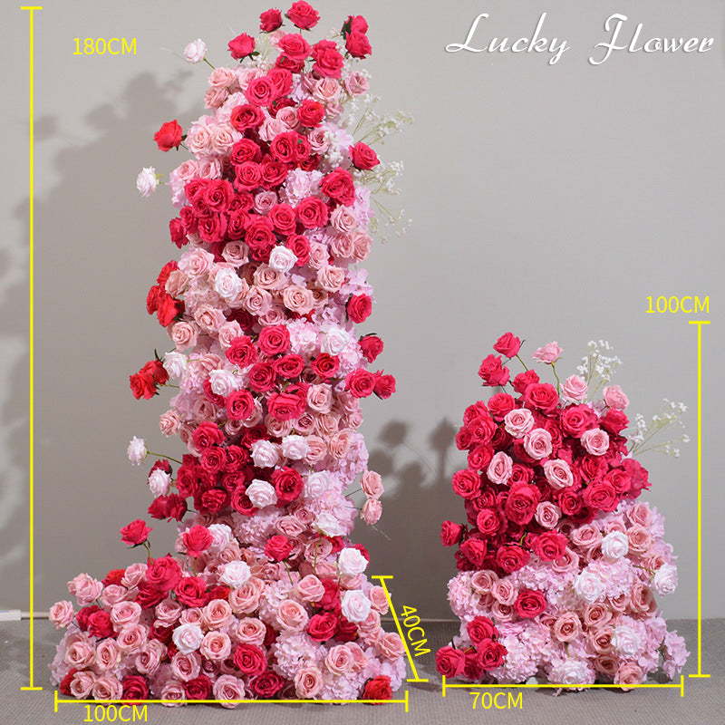 Pink Red Rose Artificial Flowers Wedding Background Decoration Arch Flower Arrangemenr KT Board Flower