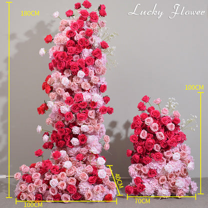 Pink Red Rose Artificial Flowers Wedding Background Decoration Arch Flower Arrangemenr KT Board Flower