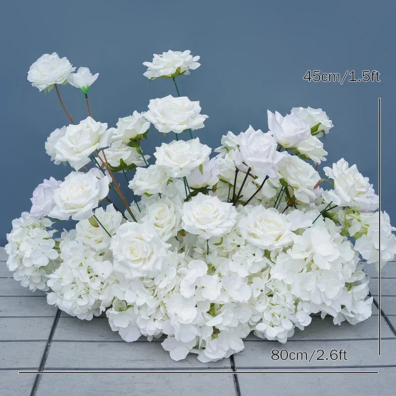 White Roses Row White Rose Wedding Decoration Table Centerpiece Artificial Flower Row ...